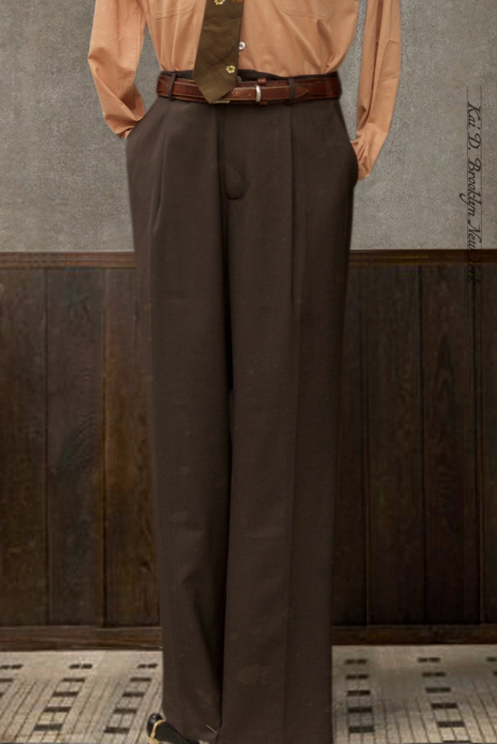 One Pleat Trousers Super 130s Wool Bark 48
