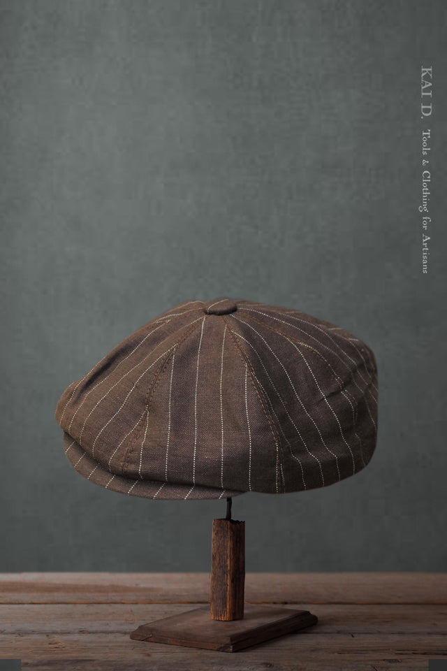 Peaky Hat - Brown Linen Stripe - M, L, XL