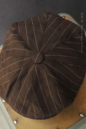 Peaky Hat - Brown Linen Stripe - M, L, XL