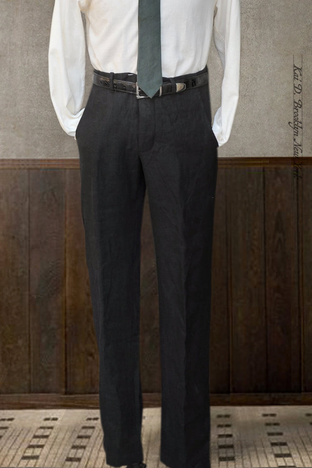 Borough Pants - Crosshatched Linen Twill - Black - 30, 32, 34, 36