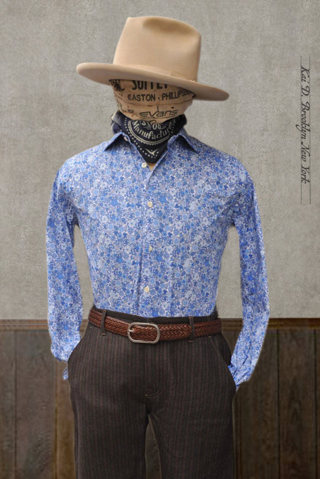 Lake Como Blue Floral Shirt - 41, 42, 44