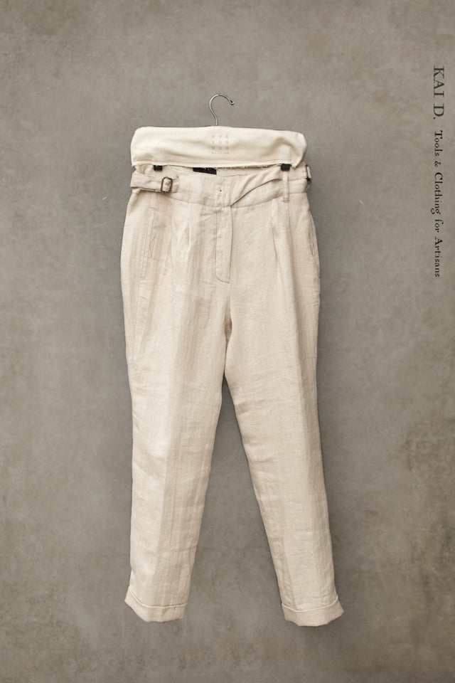 Isa Belted Pants - Cream Linen Herringbone - XS, S
