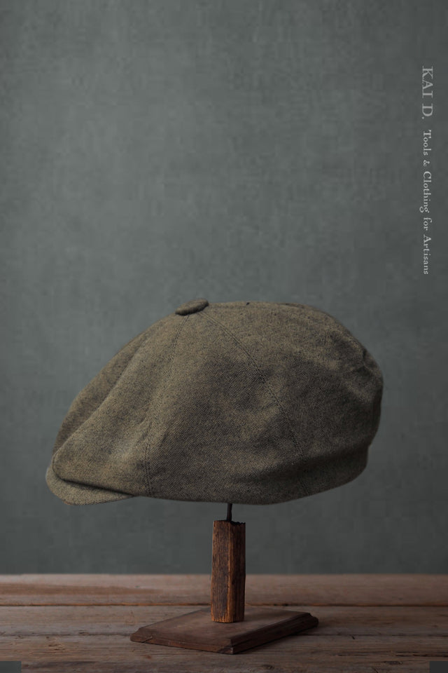 Peaky Hat - Green Cotton Linen Tweed - M, L, XL
