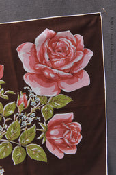 Vintage Linen Pocket Square Dark Brown Pink Roses