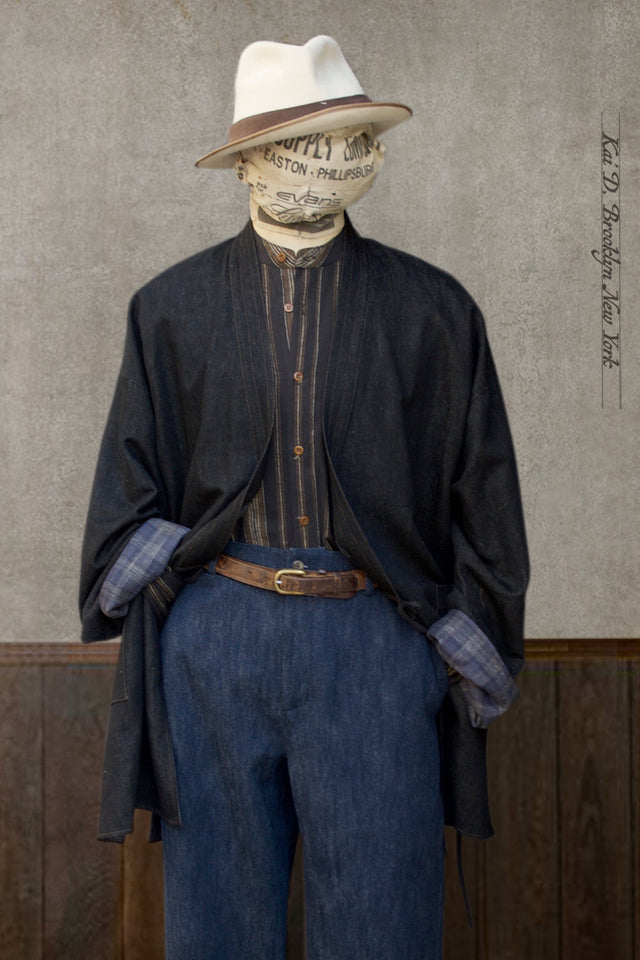 Double Layer Japanese Farmer Coat - Soft Denim - M (NO RETURN)