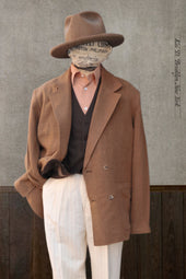 Double Breasted Jacket Belgian Linen Wool Cinnamon 48 50