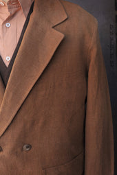 Double Breasted Jacket Belgian Linen Wool Cinnamon 48 50
