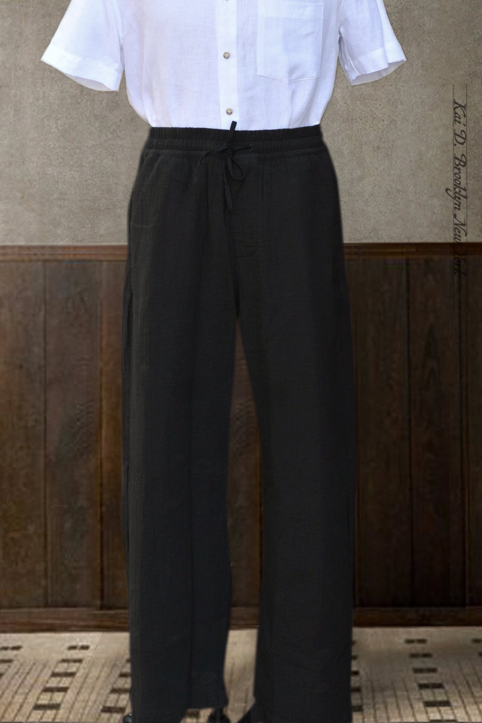 Emir Drawstring Trousers - Double Black - S, M, L, XL (Wide Leg Cut)