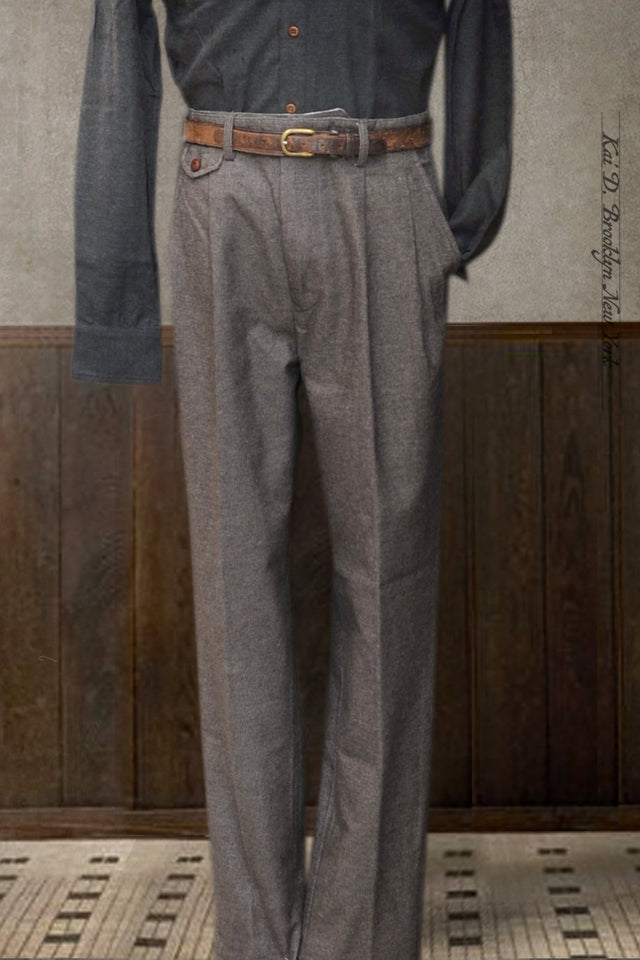 Enfield Pleated Trousers - Brown Cotton Tweed - 48, 50