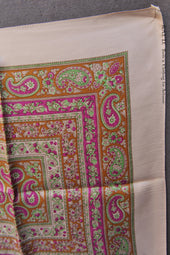 Vintage Silk Pocket Square Green Pink Paisley