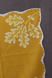 Vintage Linen Pocket Square Gold Oak Leaves