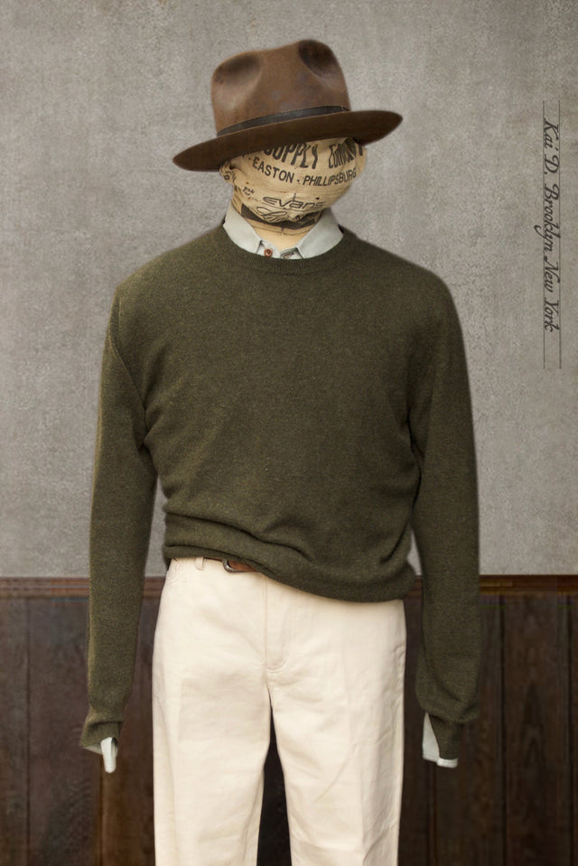 Mongolian Cashmere Sweater - Army Green - XL