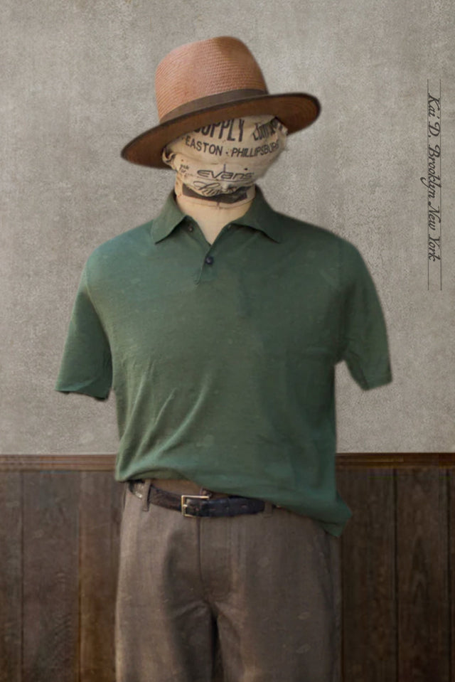 Folk Cotton Linen Polo - Garden Green - XL