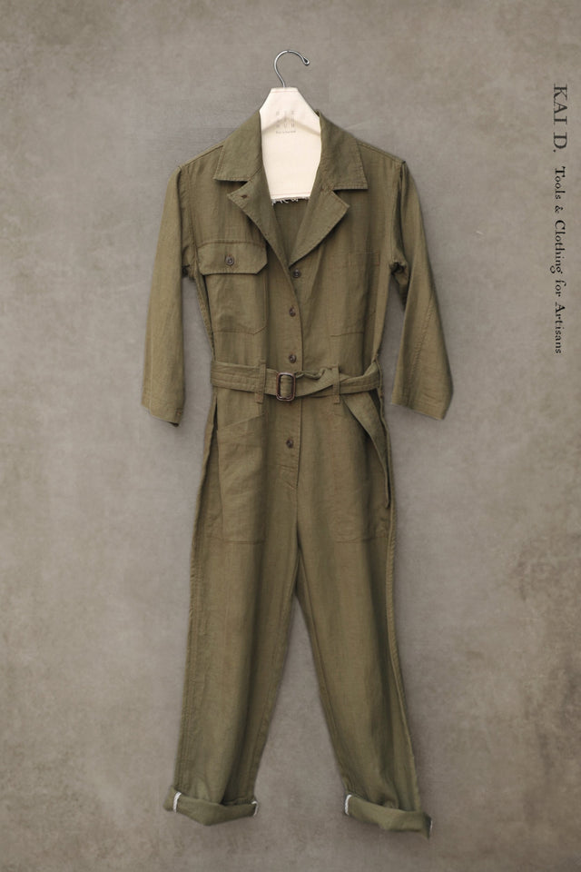 Earhart Jumpsuit - Belgian Linen - Thyme - M