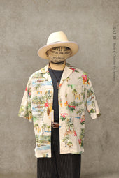 Loose Cut Camp Shirt Hawaiian Print S M L Xl