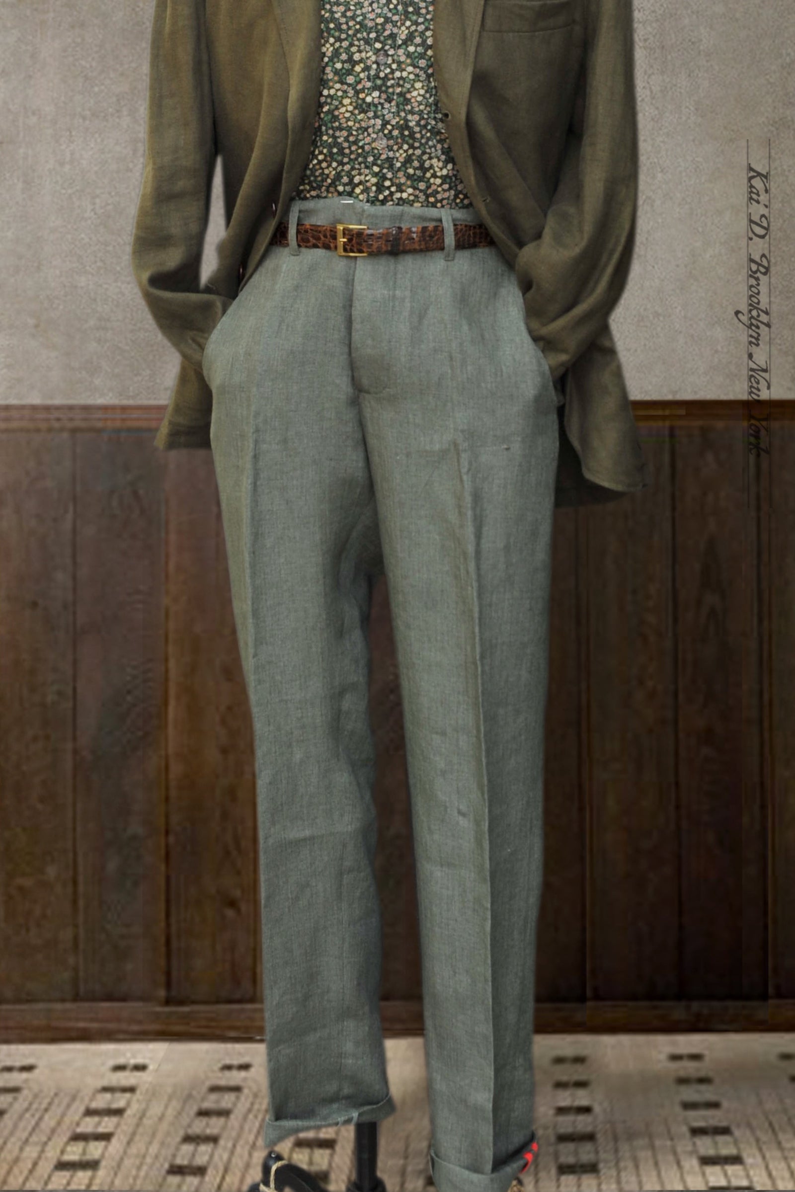 Light Belgian Linen Borough Pants - Fern Heather - 30, 34, 36