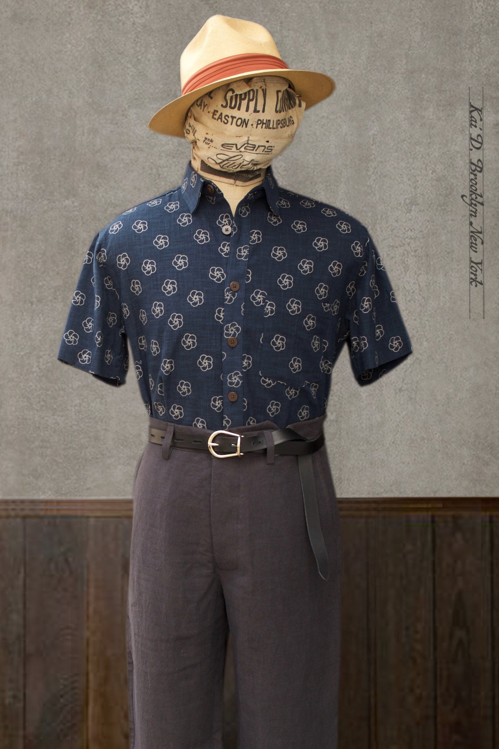 Cassady Shirt Floral Indigo Cotton S M L Xl Xxl