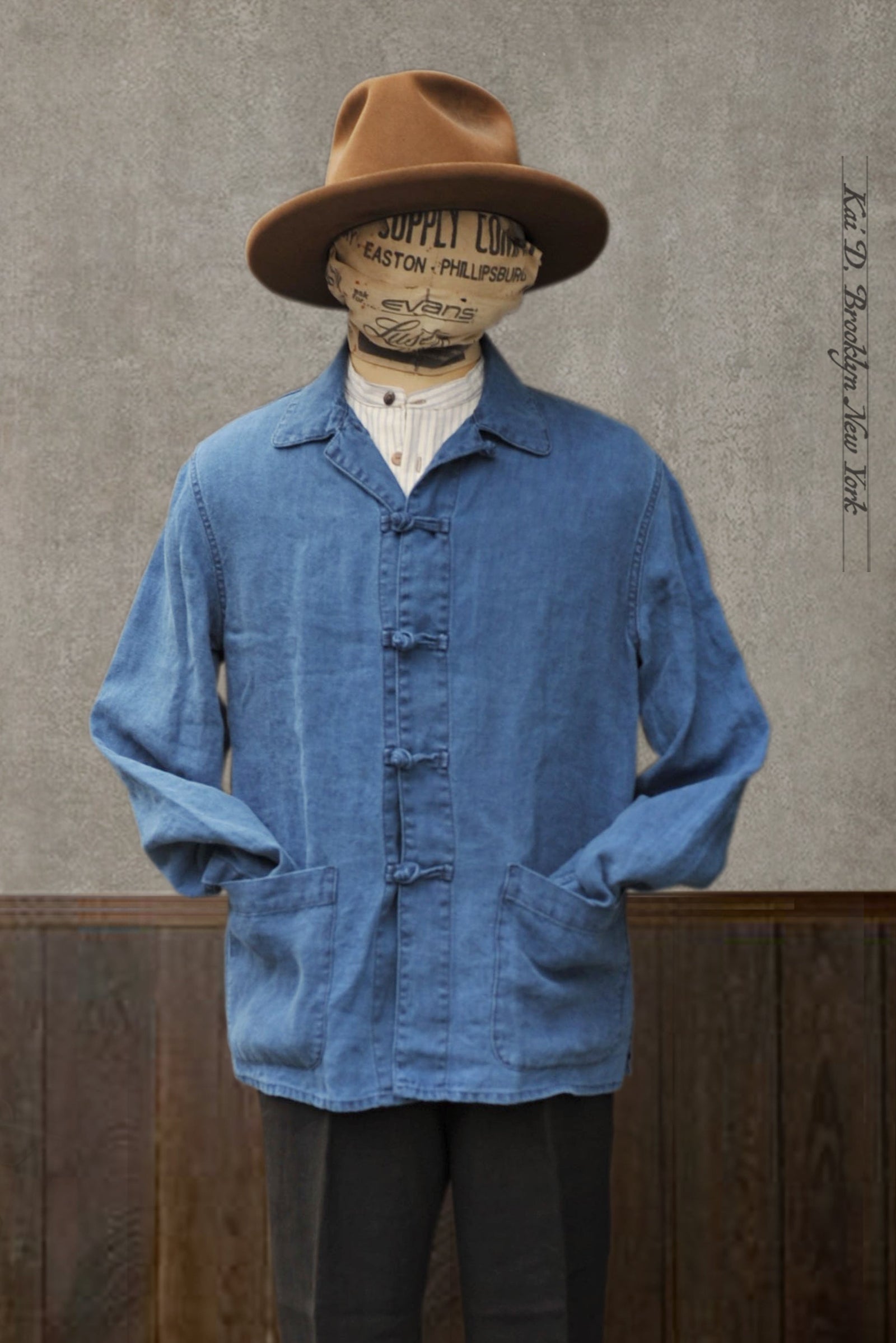 Cunart Frog Closure Jacket - Indigo Linen - 48, 50, 52, 54