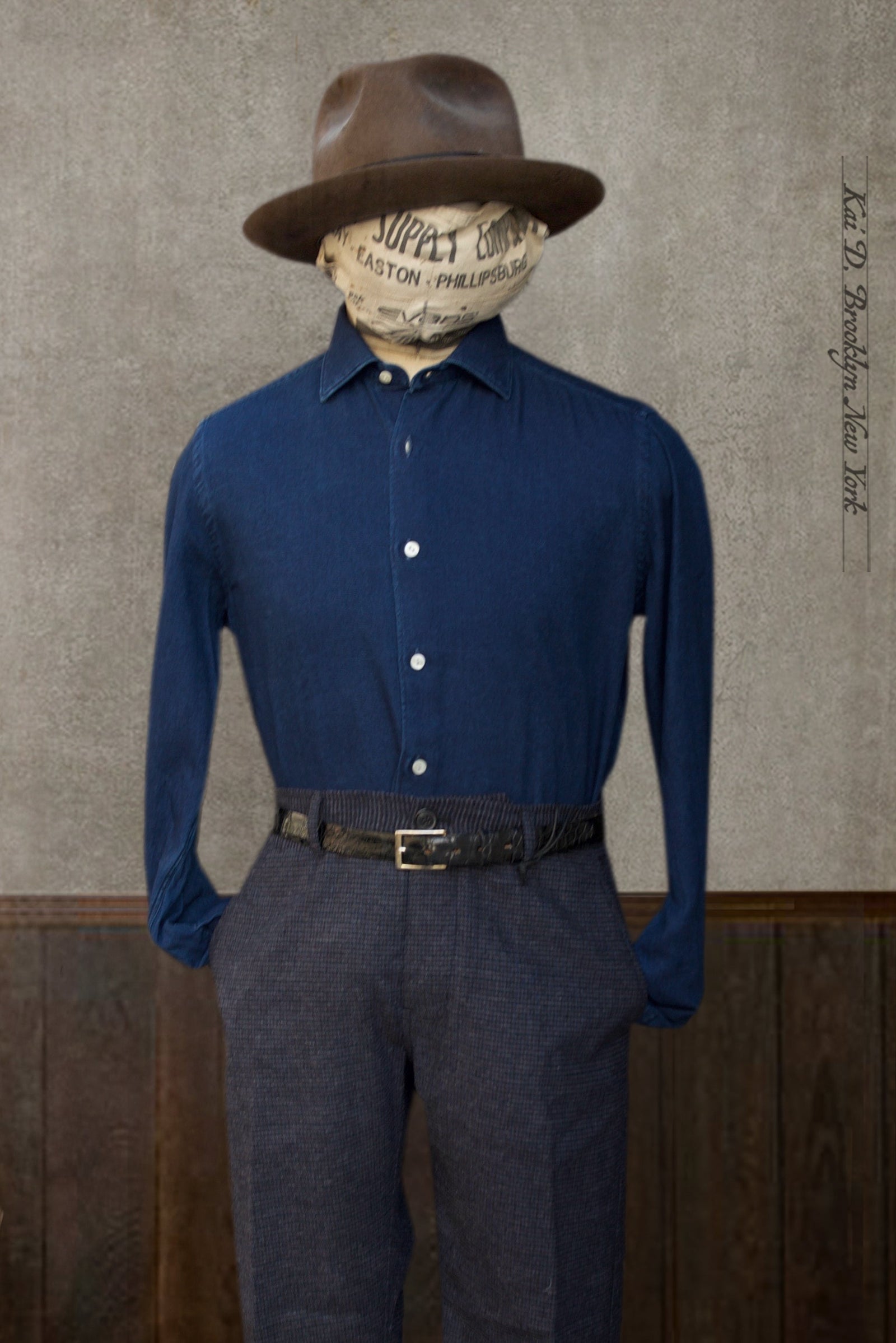 Indigo Twill Shirt - 42 (Relaxed fit, longer body length, sleeve length)