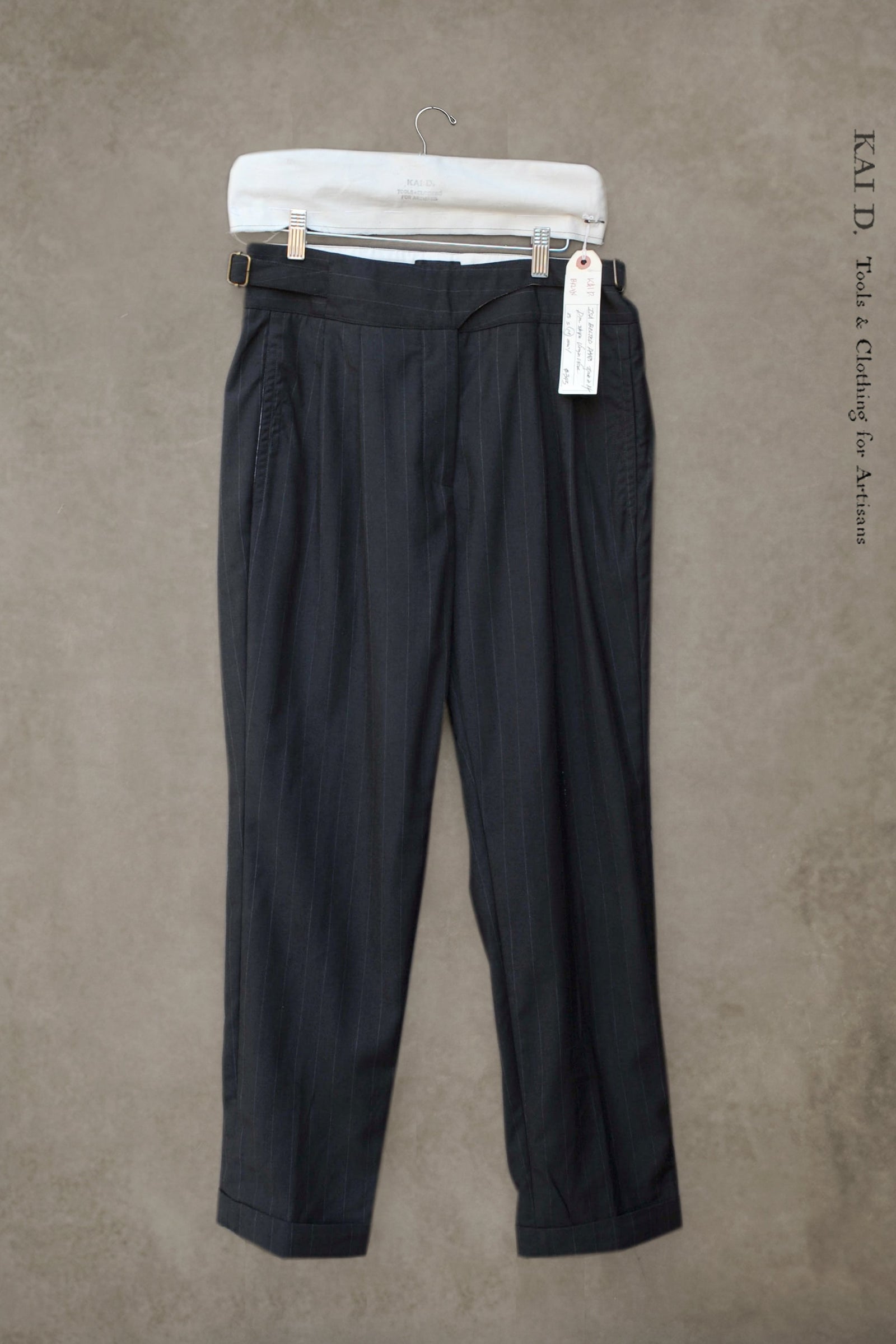 Isa Belted Pants - Pin Stripe Virgin Wool Black- M