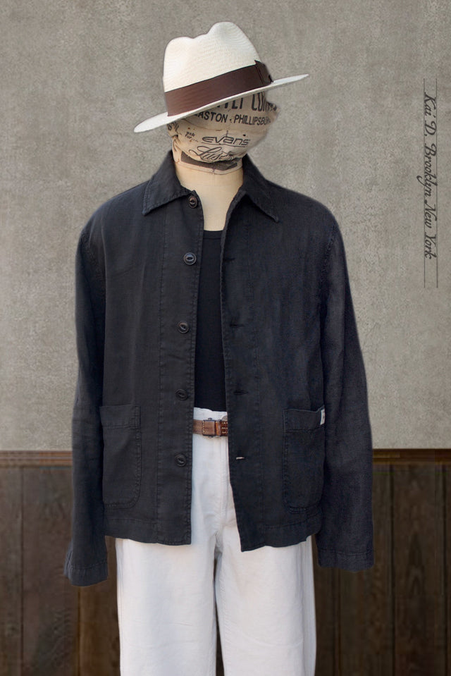 Cropped Worker's Linen Jacket - Black - M, L (NO RETURN)