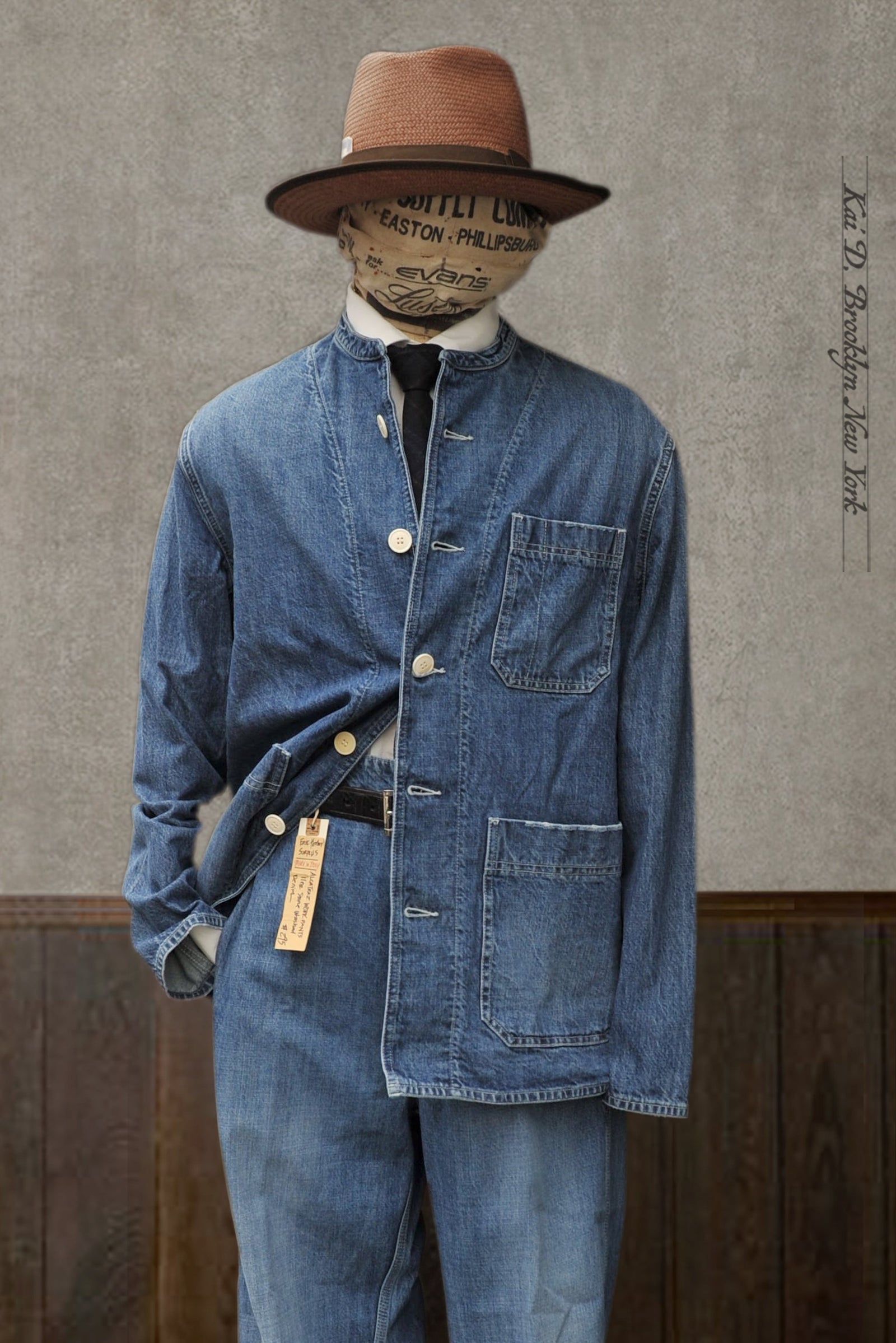 Mason Collarless Jacket - Stone Washed Denim - 50, 52