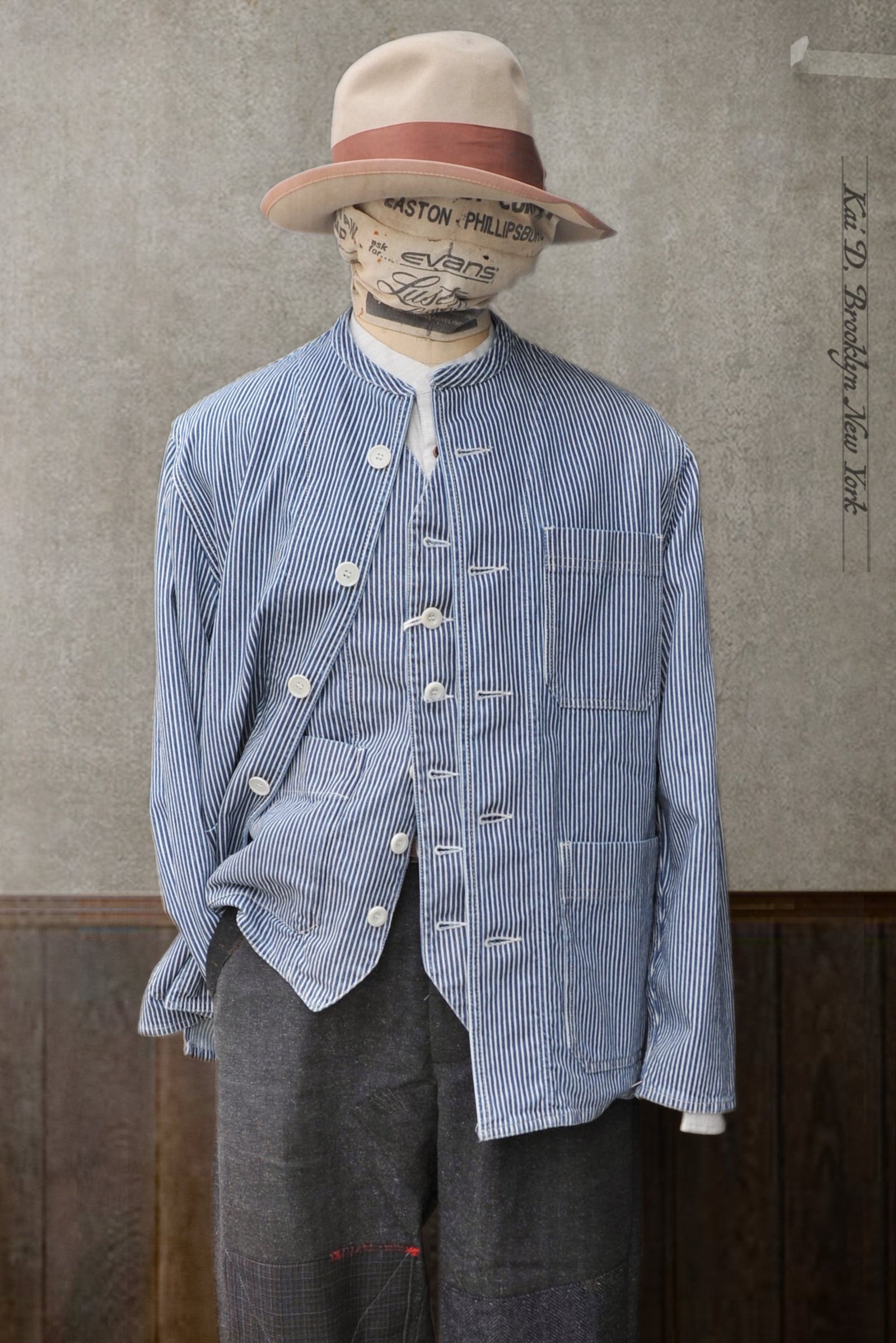 Mason Collarless Jacket - HIckory Stripe - 50, 52, 54