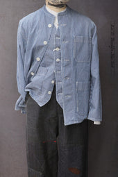 Mason Collarless Jacket Hickory Stripe 50 52 54