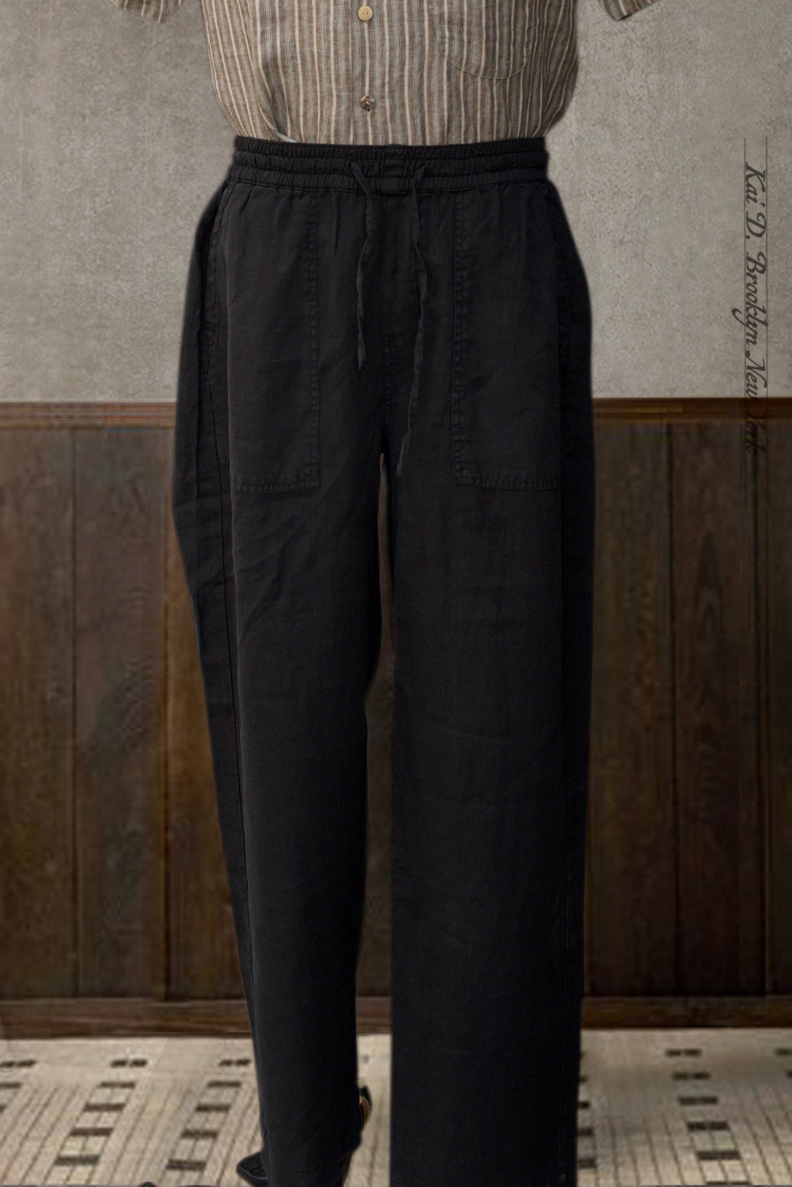 Worker's Drawstring Pants - Black - S, M, L, XL