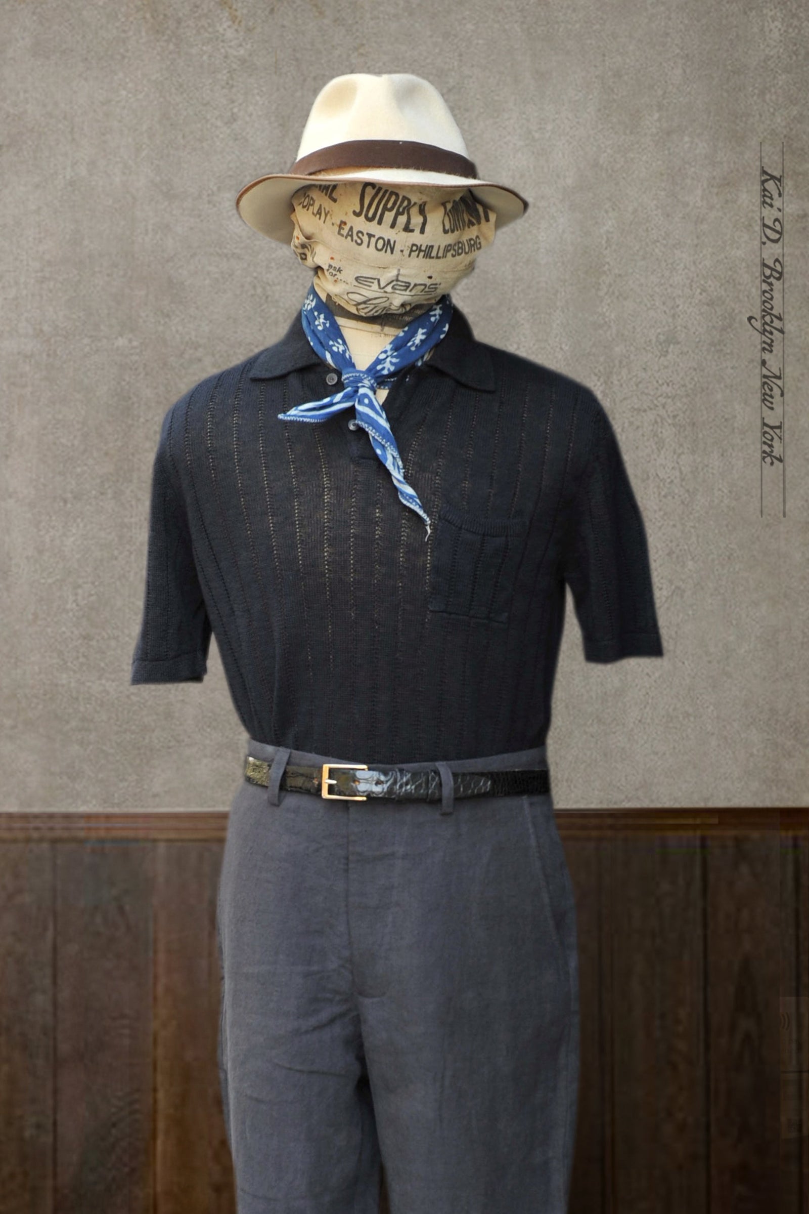 Perforated Stitch Linen Polo M L