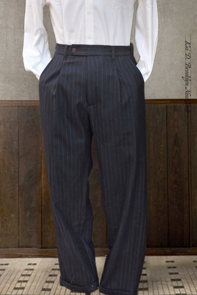 Journeyman Trousers - Navy Chalk Stripe Wool - 30, 32, 34, 36