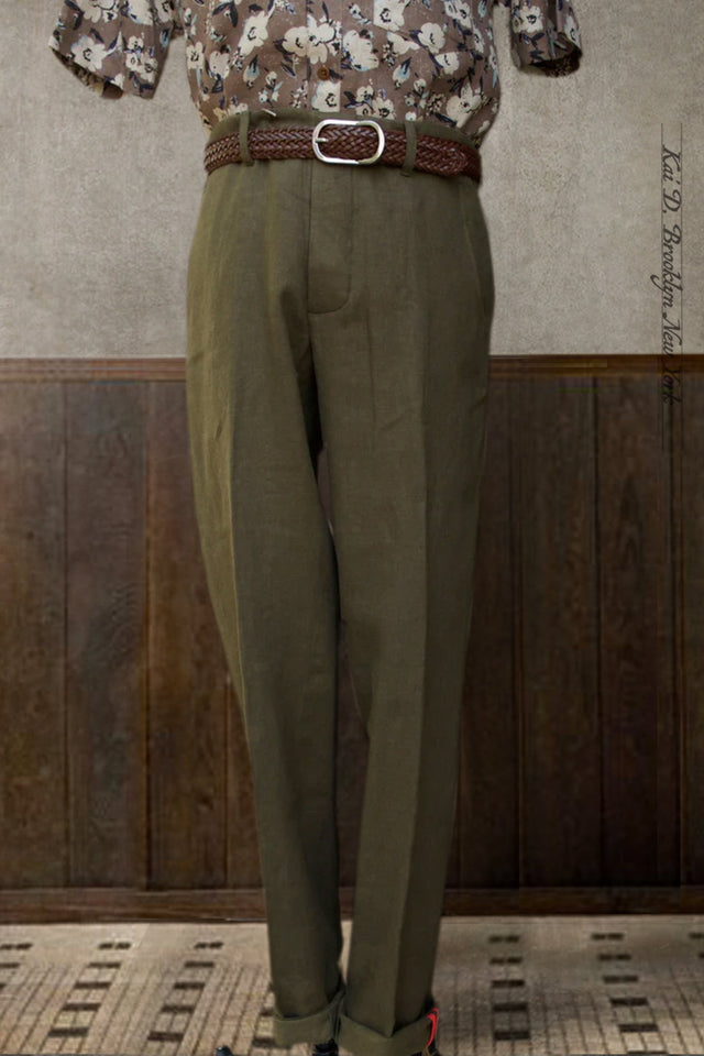 Borough Pants - Crosshatch Linen Twill - Olive Grove - 30, 32, 34, 36
