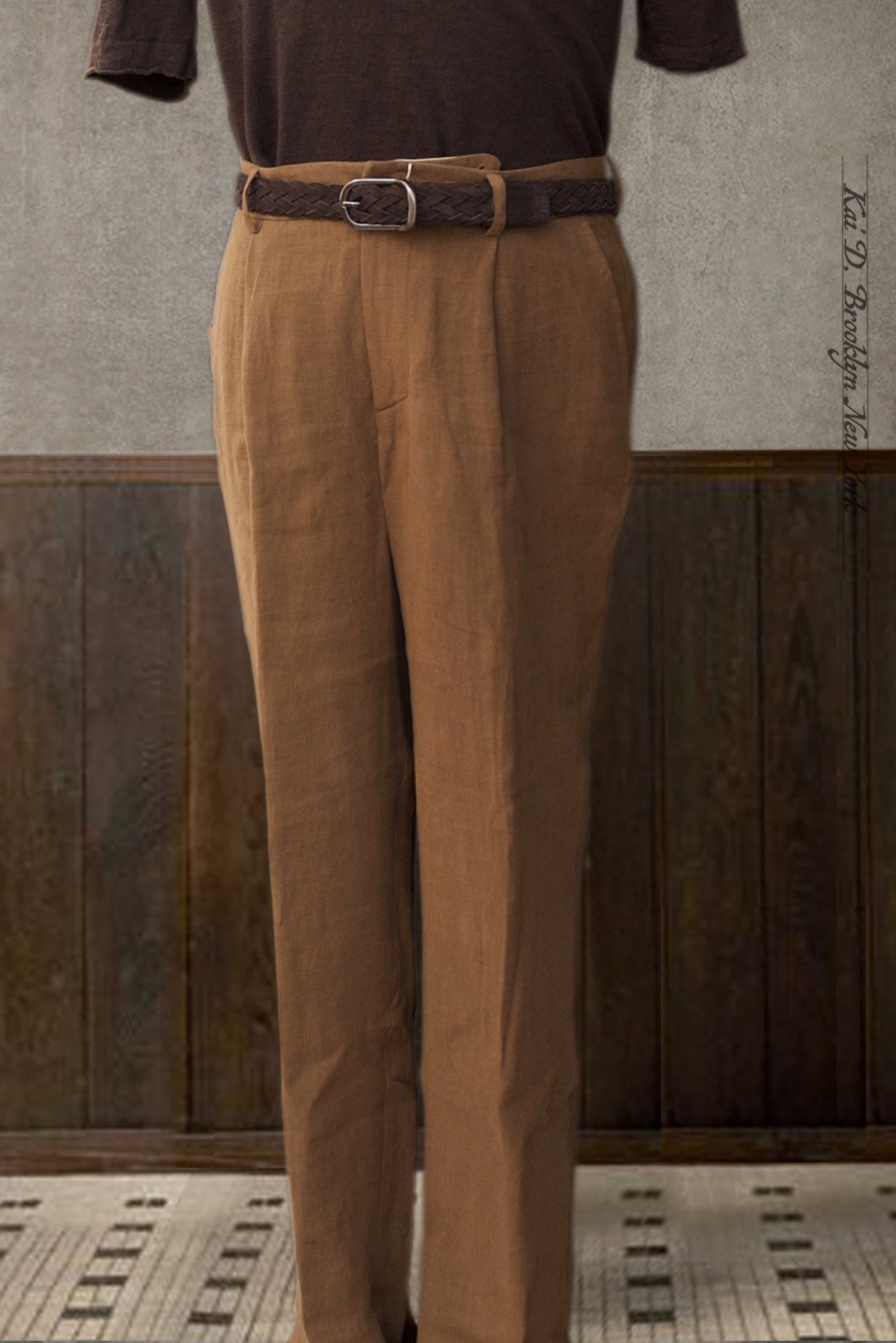 One Pleat Belgian Linen Trousers Cinnamon 48 50 52