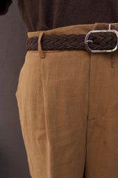 One Pleat Belgian Linen Trousers Cinnamon 48 50 52