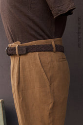One Pleat Belgian Linen Trousers Cinnamon 48 50 52