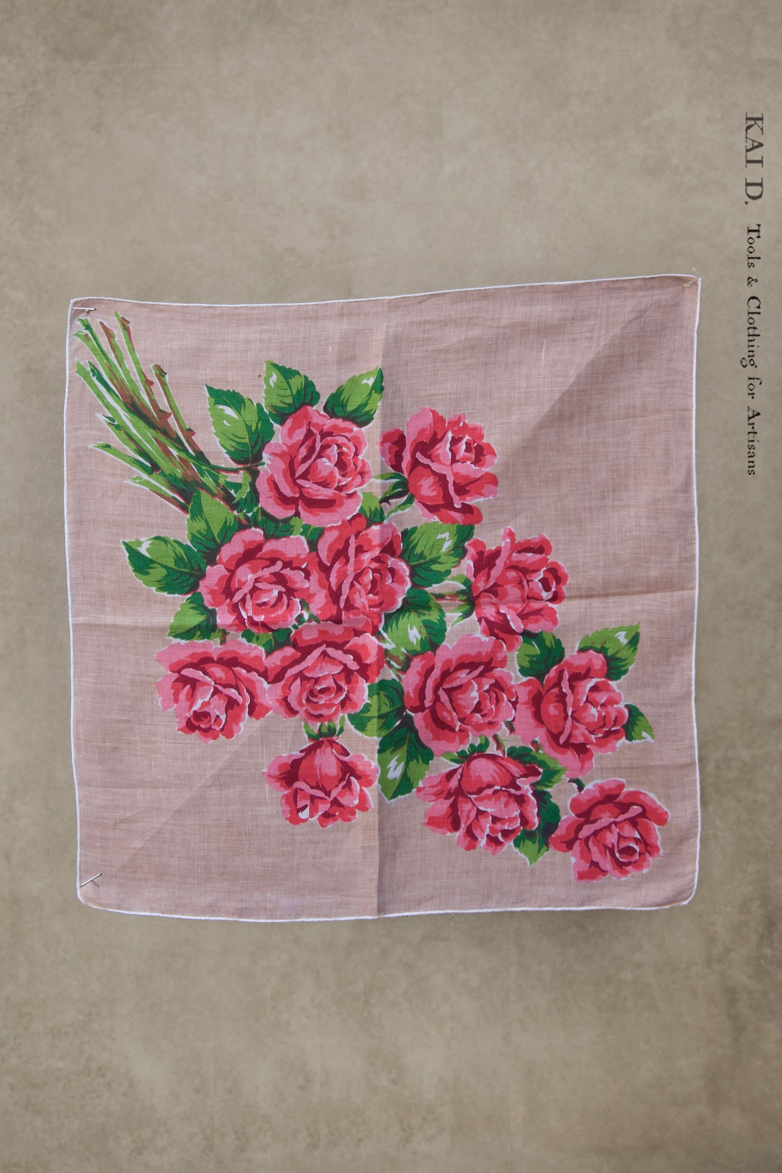 Vintage Linen Pocket Square - Light Pink Roses