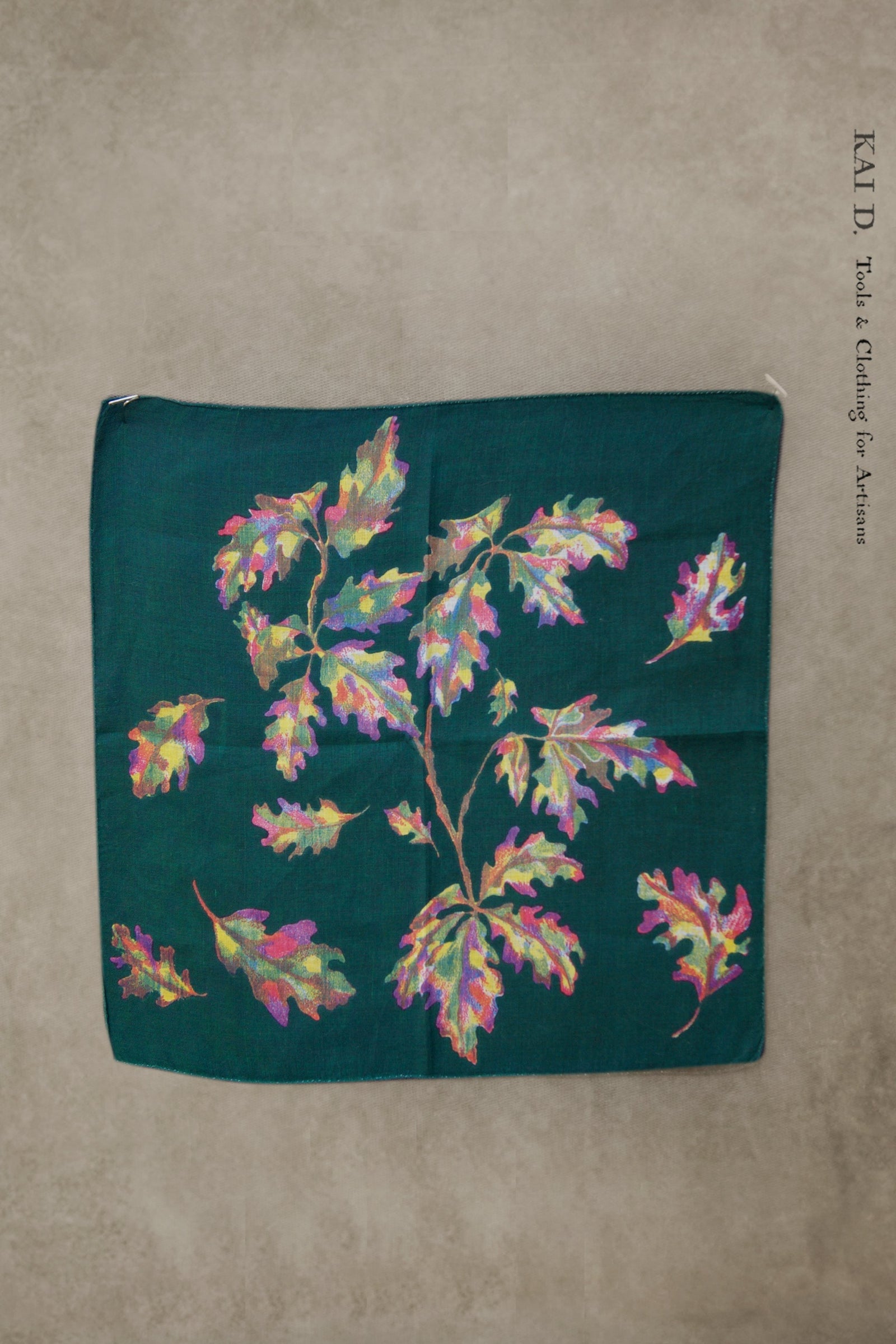 Vintage Linen Pocket Square Rainbow Leaves