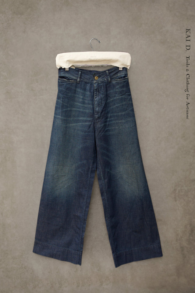 Light Weight Denim Wide Leg Pants - Dark Indigo - 28