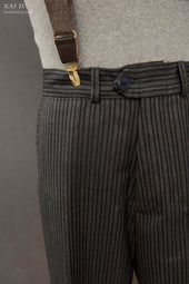 Bootlegger Loose Fit High Waisted Wool Pants British Striped Wool 34