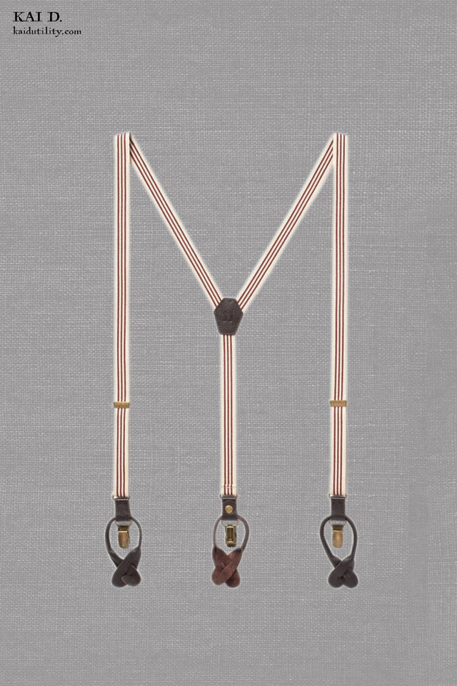 Skinny Elastic Suspenders - Burgundy Stripe