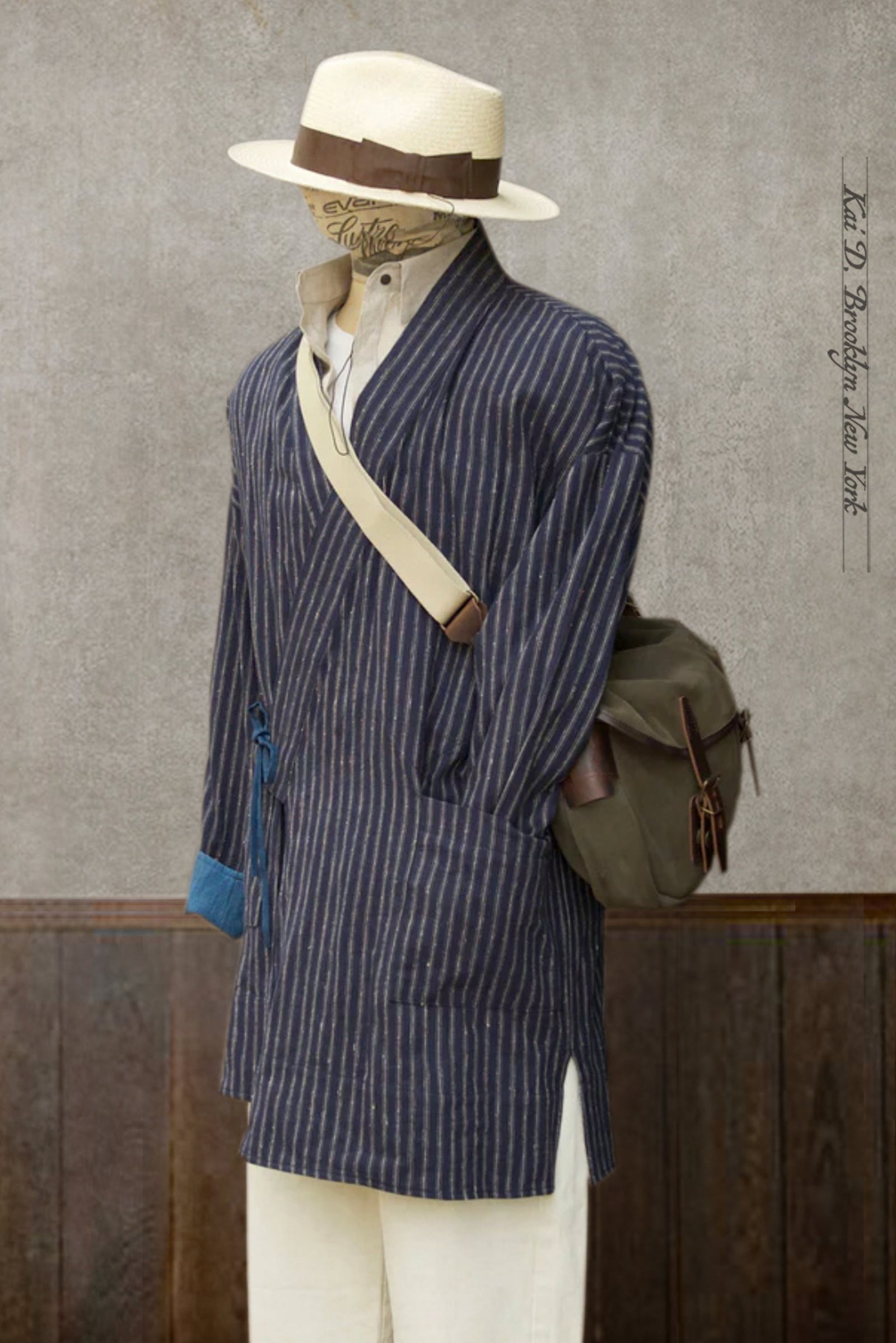 Indigo Stripe Japanese Farmer Coat - S (NO RETURN)