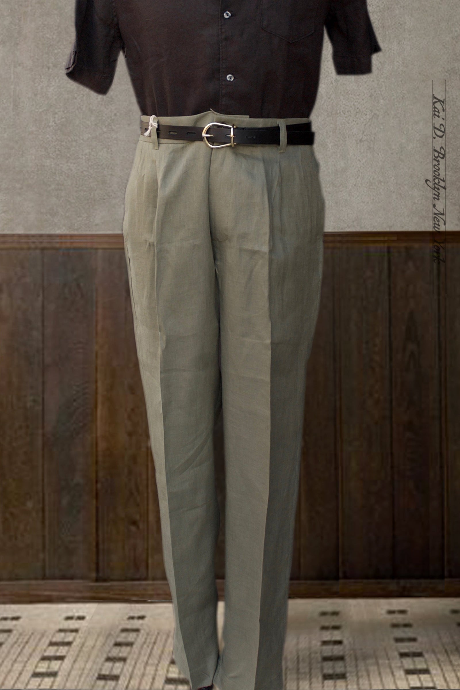 Tuscany Pleated Pants Green Air Weight Linen 32 34 36 38