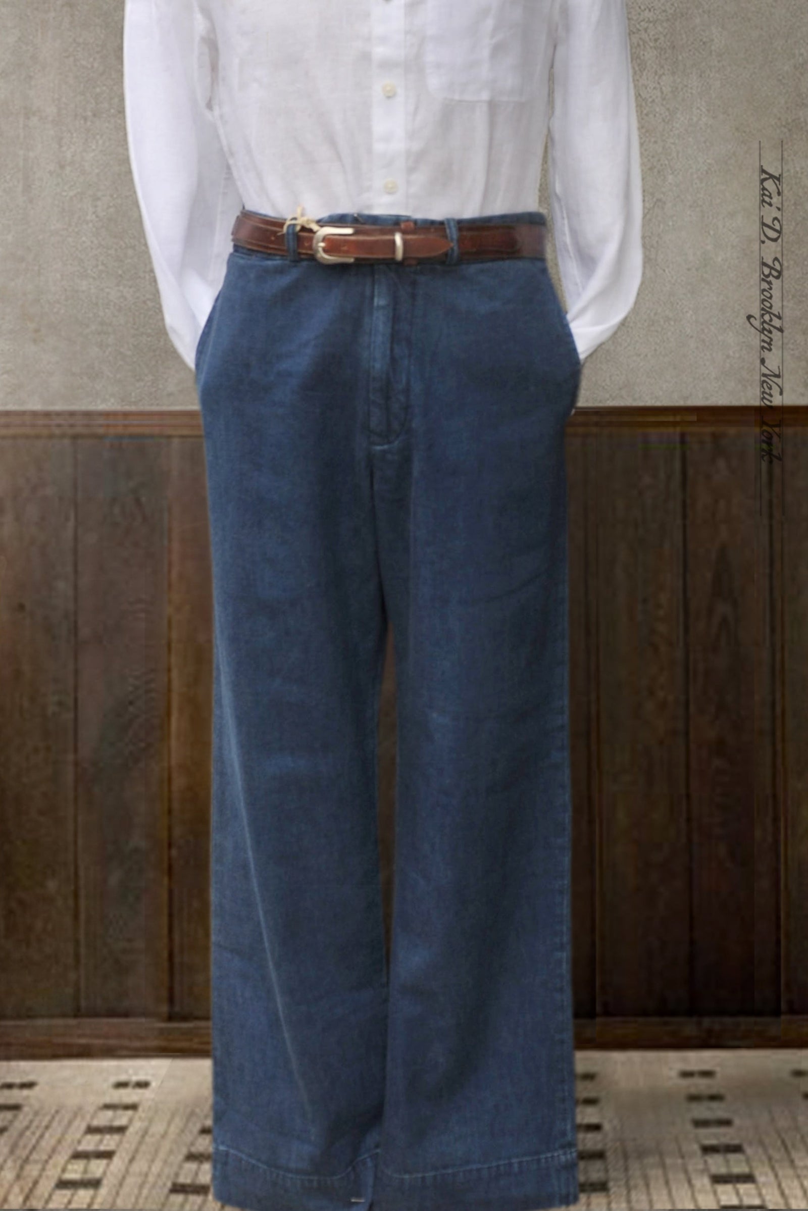Wide Leg Trousers Stone Washed Denim 33 36