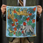 Safari Motif Wool Silk Pocket Square Sky Blue 40x40cm