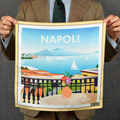 Napoli Travel Poster Silk Pocket Square 40x40cm