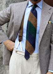 Striped Alpaca Silk Wool Grenadine Tie Forest