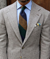 Striped Alpaca Silk Wool Grenadine Tie Forest