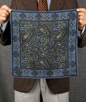 Paisley Motif Wool Silk Pocket Square Green Blue 40x40cm