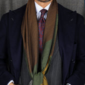Striped Wool Silk Scarf Brown Green Yellow Grey