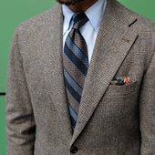 Striped Grenadine Garza Grossa Silk Tie Beige